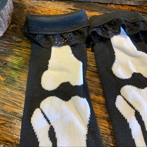 Skeleton Socks Bones Tibia Fibia Black Halloween Costume Cosplay - Picture 4 of 8